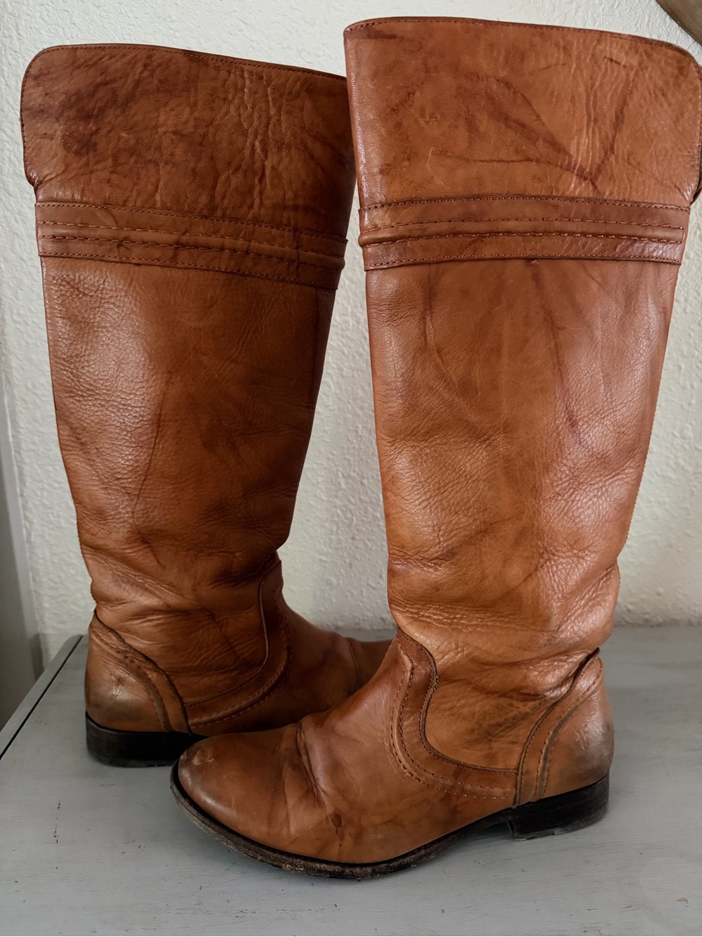 Frye Tall Leather Riding Boots - Cognac Brown